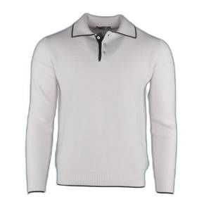 NEW PASHMERE men's knitted cashmere long sleeve polo in stucco